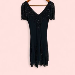 Stunning Y2K beaded drop waist chevron sleeve midi dress whimsigoth fairy